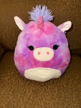 Squishmallows Pink and Purple Tie-Dye Unicorn Pillow